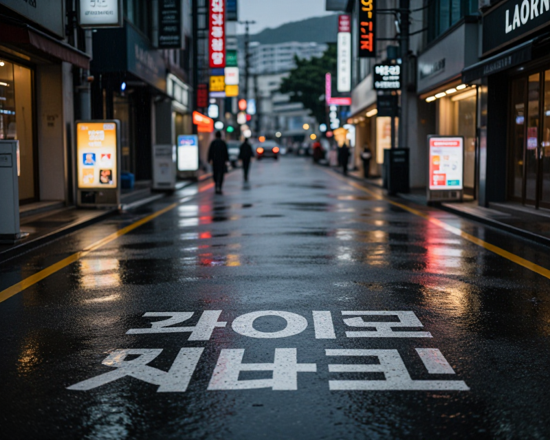 Rainy Urban Street in Korea