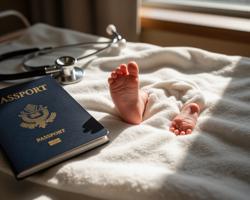 Symbolic representation of the birth tourism controversy